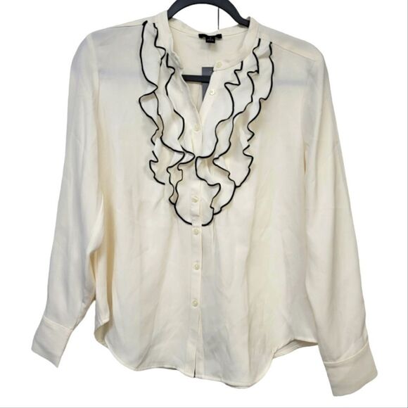 Ann Taylor frill button-down long sleeve blouse, MP - Picture 1 of 8